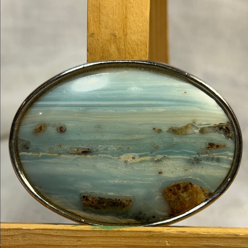 Huge Larimar reminiscing landscape silver colored  belt buckle limited edition